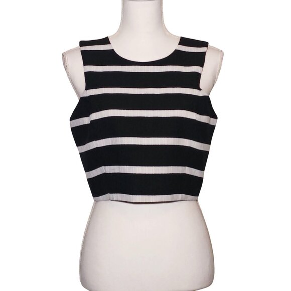 Lulus Cropped Black & White Striped Zip Back Sleeveless Blouse, Size M - Picture 1 of 9